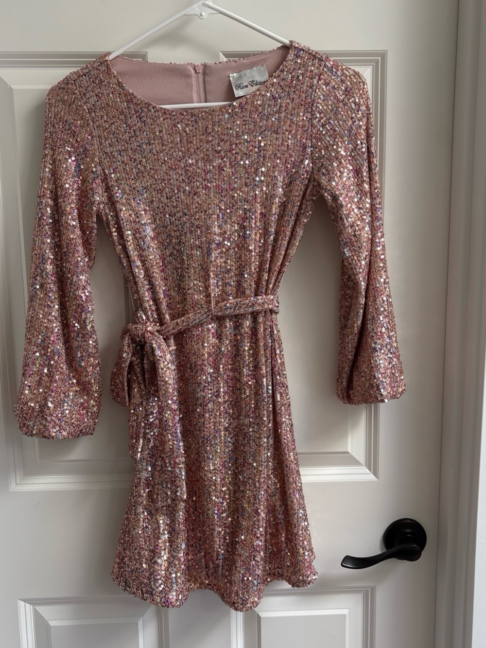 Rare Editions Pink Sequin Formal Dress with Tie Belt
